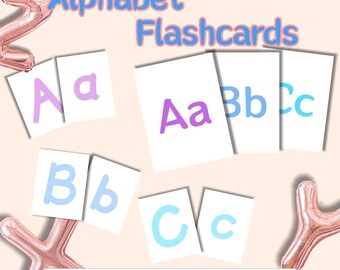 Alphabet Flashcards, English Learning Cards, 2 Styles, Instant Download