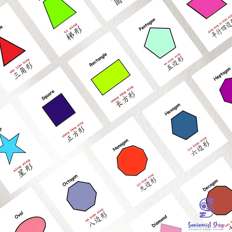 Bilingual Mandarin Chinese Shapes Flashcards printable Kids Learning Bilingual Mandarin Chinese Shapes Flashcards printable Kids Learning