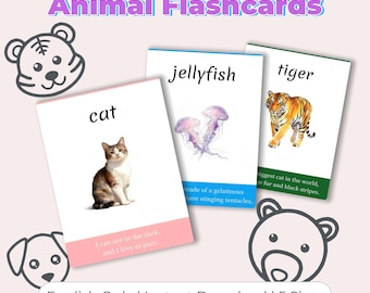 Flashcards 84 dieren, leerkaarten voor kinderen, kleuterschool, kleuterschool afdrukbaar, woordenschatbouwer, montessori, direct downloaden, pdf in 5 formaten