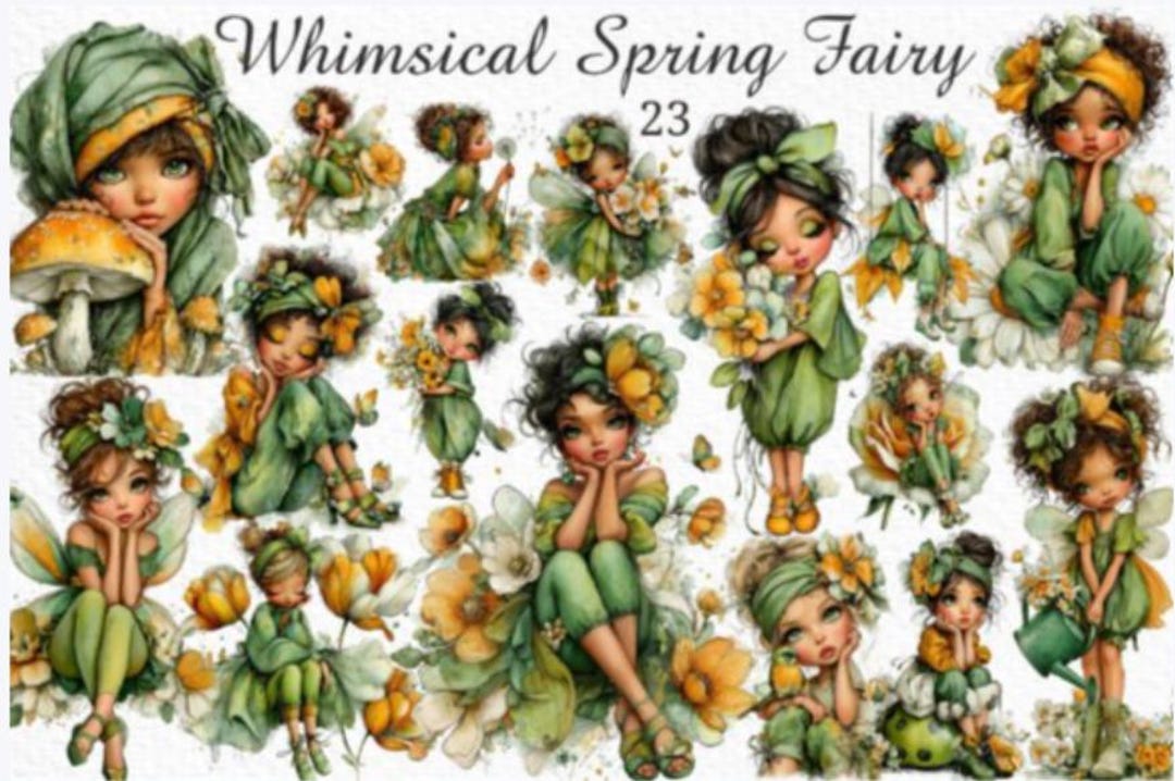 Watercolor Spring Fairy Clipart | Whimsical PNG Bundle (digital ...