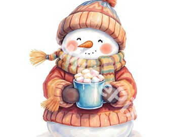Watercolor Snowman Clipart | Christmas PNG Illustrations (Digital Download)