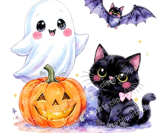 Kawaii Halloween Clipart Bundle | Spooky Sweet PNG (Digital Download)