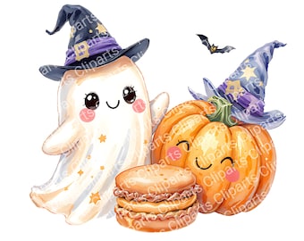 Kawaii Halloween Clipart | Pastel Ghost, Pumpkin, Treats (Digital Download)
