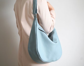 Crossbody Bag BANANA Dusky Blue, Leather shoulder bag, crossbody bag, pouch bag