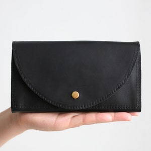 Pochette noir, pochette en cuir, portefeuille secrétaire, grand portefeuille en cuir Noir