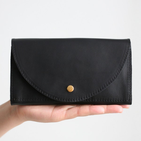 Clutch Portemonnaie echt Leder Schwarz,  Großes Lederportemonnaie, Kellnerportemonnaie