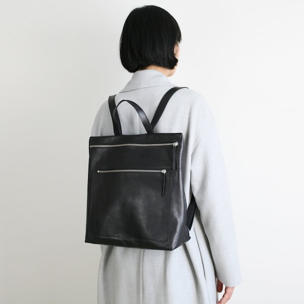 Leather backpack, backpack purse, minimalistic zipperd backpack