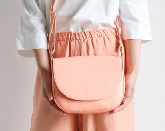 Crossbody Saddle Bag Vibrant Apricot, minimalistic shoulder bag, leather bag, crossbody purse