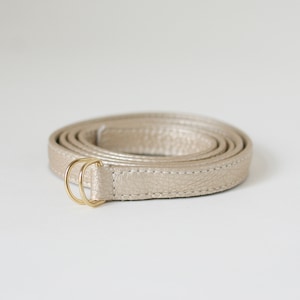 Slim belt metallic leather light gold, minimalistic belt 7 colors available