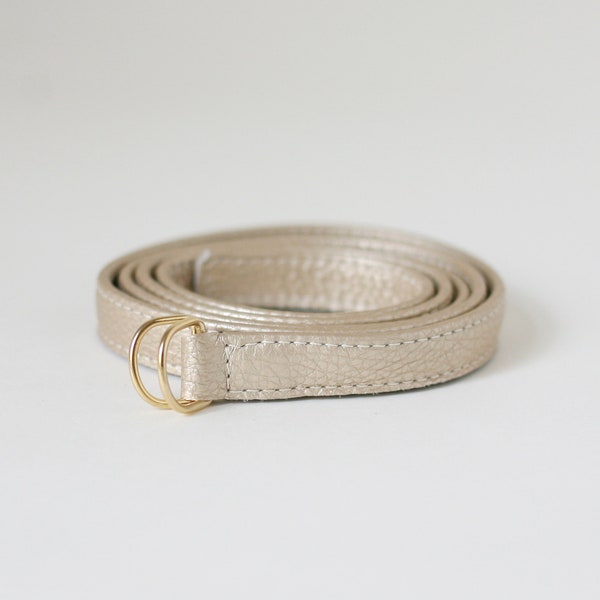 Slim belt metallic leather light gold, minimalistic belt 8 colors available