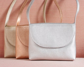 Minimalistische Schultertasche echt Leder Silber, kleine Tasche, Handtasche, 10 Farben erhältlich