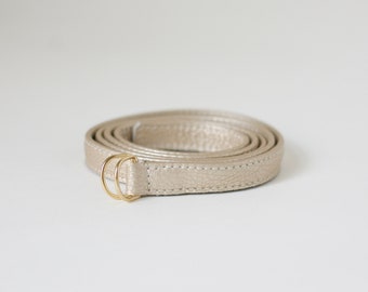 Slim belt metallic leather light gold, minimalistic belt 8 colors available