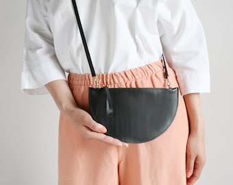 Half Moon Clutch Mini Black, Leather Purse, Evening Bag, Bridal Bag, Small Crossbody