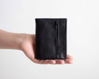 Trifold Wallet Black Leather, flat wallet, mens wallet, womens wallet, leather wallet