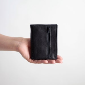 Cartera Trifold Cuero Negro, cartera plana, cartera para hombre, cartera para mujer, cartera de cuero