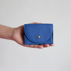 Carteira pequena azul royal, carteira feminina plana, bolsa pequena de couro, carteira masculina