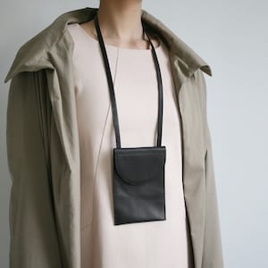 Neck Pouch Black Leather, Smartphone Case, phone bag, smartphone pouch, phone bag, mini travel bag