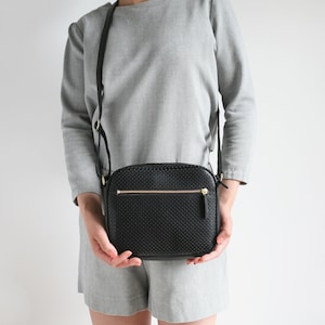 Crossbody Zip Bag M Black perforated Leather, leather purse, shoulder bag, cross body purse, handbag