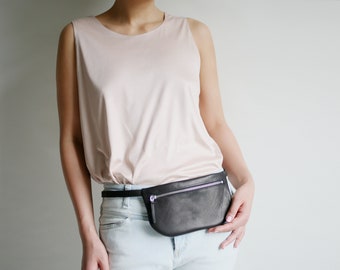 Belt Bag Mini Black, Leather Fanny Pack, Hip Bag, flat bum bag, festival bag, cross body purse