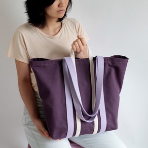 Riesen Shopper Baumwolle Aubergine / Flieder / Natur, Schultertasche, Strandtasche, Windeltasche