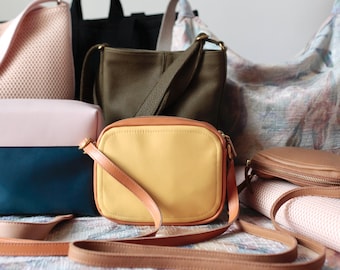 Tricolor Crossbody Zip Bag, Small Leather Purse, Shoulder Bag