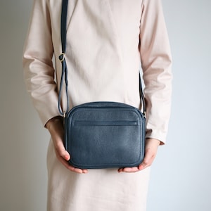 Bolso bandolera con cremallera M de piel azul, bolso de piel, bolso de hombro, bolso bandolera