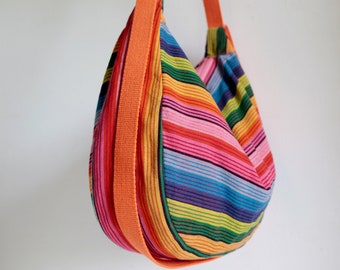 Sac bandoulière POUCH Upcycling rayures colorées