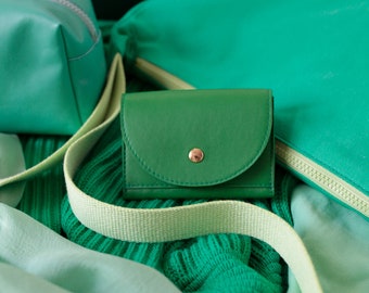 Petit portefeuille Grass Green, portefeuille plat pour femmes, petit sac à main en cuir, portefeuille pour hommes