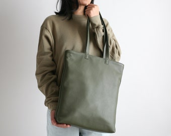 Leather Zip Tote Olive, tote bag, laptop bag, leather shopper, shoulder bag