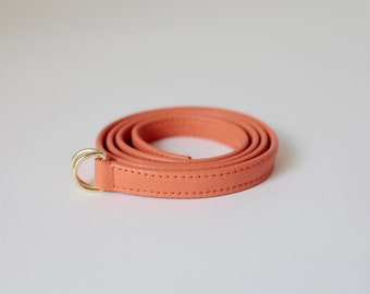 Slim belt metallic leather coral orange, minimalistic belt 8 colors available