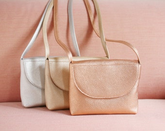 Minimalistic Crossbody Bag Copper Rose Leather, small satchel bag, handbag, leather purse, 13 colors available