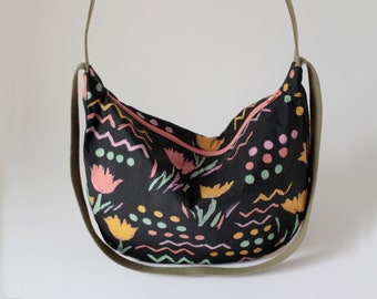 Upcycling Shoulder Poch bag flower print II