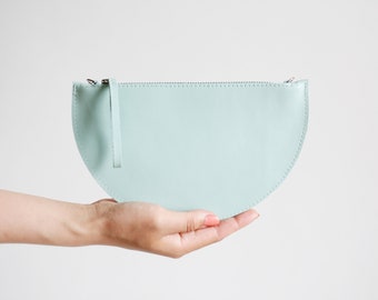 Mini Half Moon Clutch and Crossbody Bag Mint, Bridal Bag, Leather Clutch, Evening Bag, Clutch bag