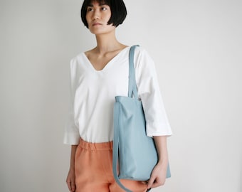 Multi-functional Leather Tote Dusky Blue,  leather shopper, crossbody bag, big shoulder bag