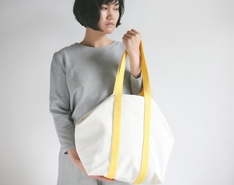 Canvas Shopper Natural with Yellow Cotton Twin Top Handels, tote bag, shoulder bag, beach bag, cotton shopper