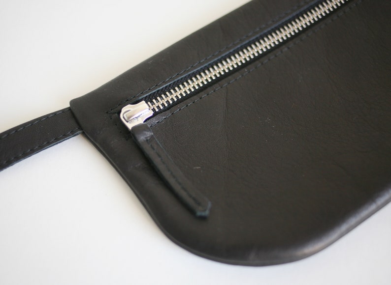 Belt Bag Mini Black, Leather Fanny Pack, Hip Bag, flat bum bag, festival bag, cross body purse image 3