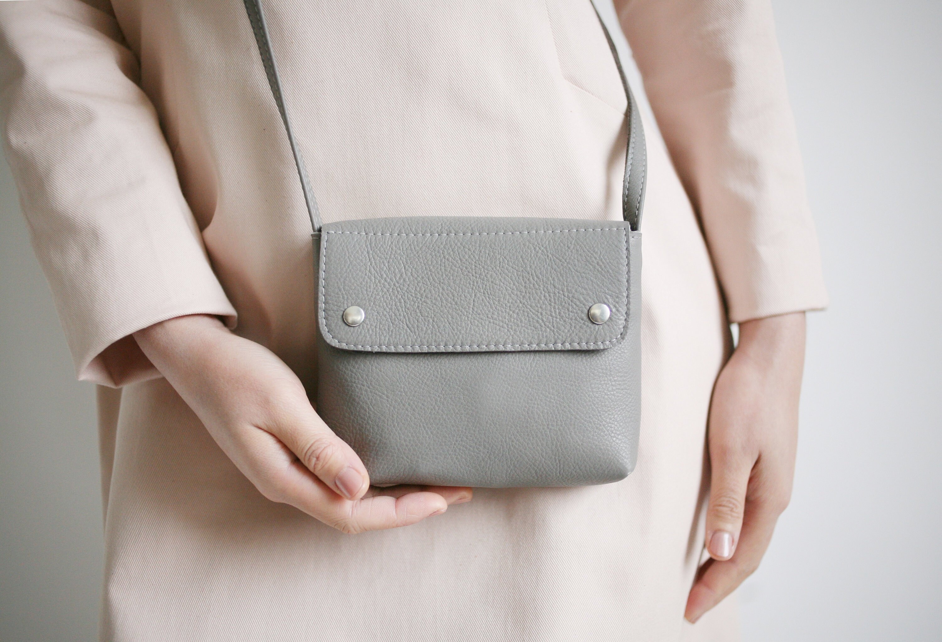 Cross Body Bag Gray Leather Small Crossbody Purse Stone Grey Etsy