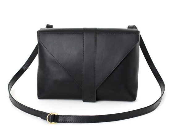 Leather Box Crossbody Messenger Bag, Black