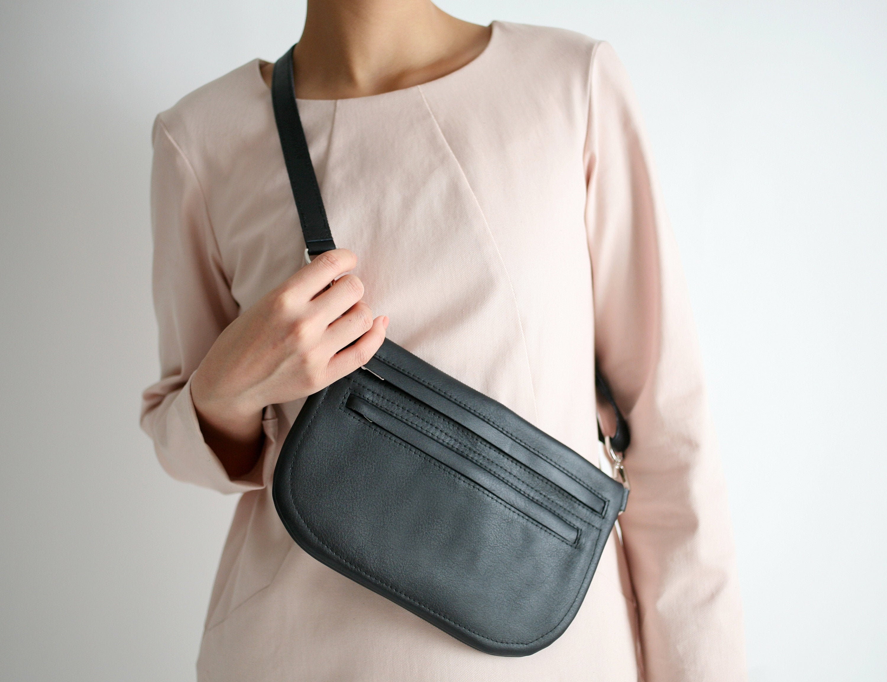 Flat Large Fanny Pack Black Double Zipper Belt Bag Hip Bag Etsy