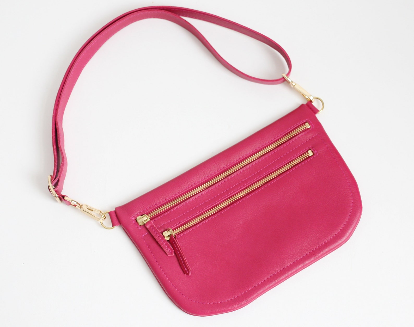 Flat Large Fanny Pack or Crossbody Bag Fuchsia Double Zipper Etsy