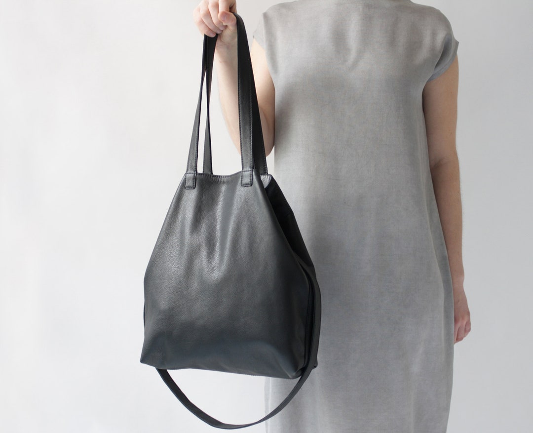 Multi-functional Leather Tote Black Leather Shopper - Etsy