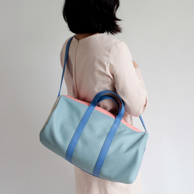 Duffel Bag 4 color mix , Weekender leather, travel bag, crossbody bag image 10