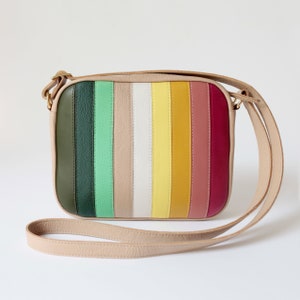 Medium Crossbody Zip Bag M Cornflower MiX, striped leather purse, shoulder bag, cross body purse, colorful handbag Cappuccino MIX