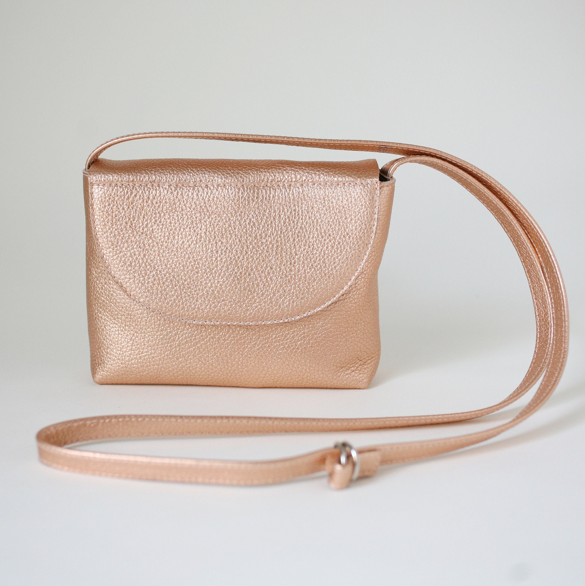 Minimalistic Crossbody Bag Copper Rose Leather Small Satchel 