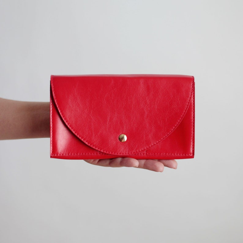 Pochette noir, pochette en cuir, portefeuille secrétaire, grand portefeuille en cuir Lipstick Red