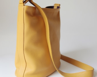 Bucket Bag Mustard yellow Leather, big pouch  bag,  shoulder bag, leather shopper, crossbody bag,