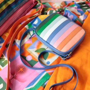 Medium Crossbody Zip Bag M Cornflower MiX, striped leather purse, shoulder bag, cross body purse, colorful handbag image 6