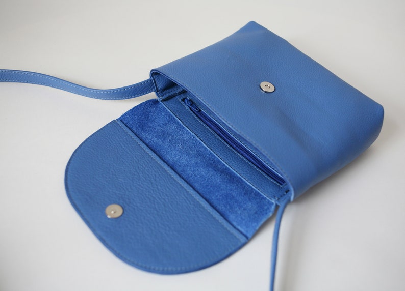 Minimalistische Schultertasche echt Leder Kornblumenblau, kleine Tasche, Handtasche, 11 Farben erhältlich image 3