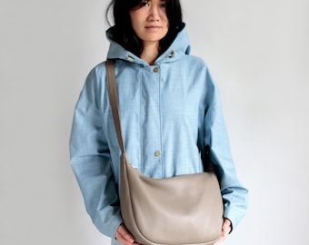 Taupe Leather Crossbody Bag: Handmade Shoulder Pouch