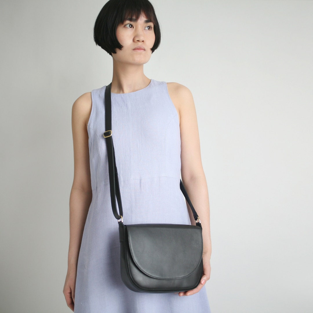 Crossbody Saddle Bag Black Leather Minimalistic Shoulder Bag - Etsy